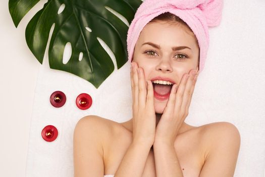 woman with bare shoulders beauty salon skin care relax. High quality photo