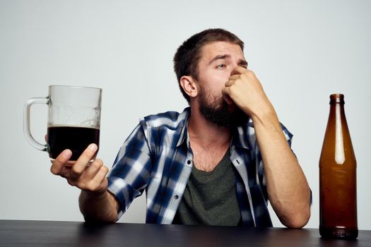 drunk man beer alcohol emotions fun isolated background. High quality photo