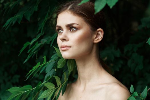 portrait of a woman makeup spa nature fresh air Lifestyle. High quality photo