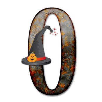 3D render of halloween alphabet capital letter with wizard hat embellished with pumpkin