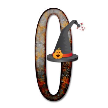 3D render of halloween number with wizard hat embellished with pumpkin