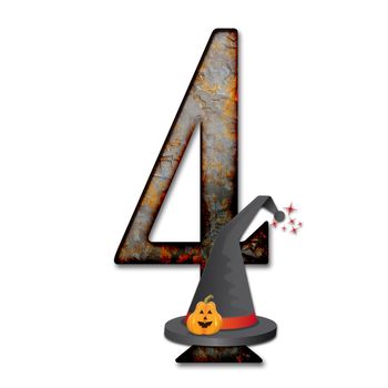 3D render of halloween number with wizard hat embellished with pumpkin