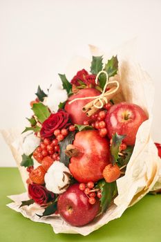 bouquet with red fruits cinnamon decoration gift organic. High quality photo