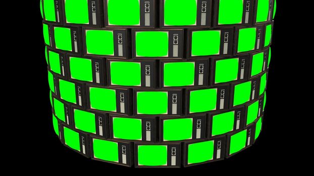 Old tv green screen Retro 80s 90s vintage background. Chroma key 3d render