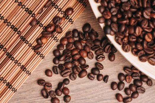 natural coffee brown mocha beans close-up food. High quality photo