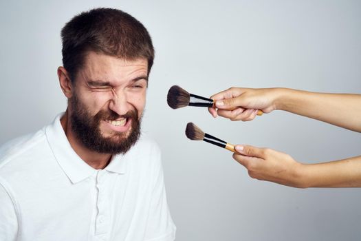 bearded man makeup cosmetics skin care. High quality photo