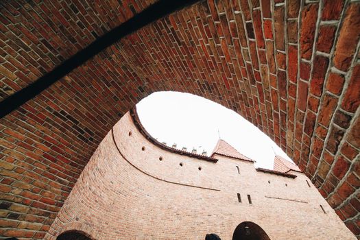 Warsaw Poland - March 2018 Fortification wall arch of Warsaw during winter season