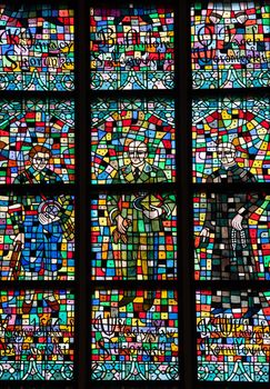 WARSAW, POLAND - Mar, 2018 Church stained glass windows in Warsaw.