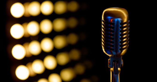 vintage microphone with color background in karaoke. High quality photo