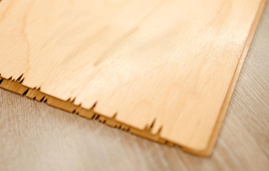 beautiful corner of an empty wooden cover on a light table . High quality photo