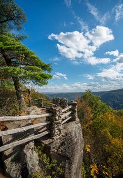 Coopers Rock state park overlook over the Cheat River in narrow wooded gorge in the autumn. Park is near Morgantown, West Virginia