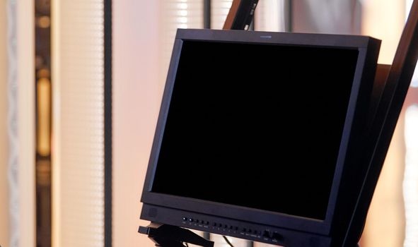 Black blanked studio monitor in tv shooting. High quality photo