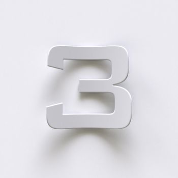 Bent paper font with long shadows  Number 3 THREE 3D render illustration isolated on gray background
