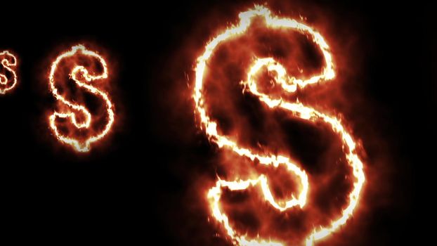 3d illustration - hot burning sign of dollar  on black screen