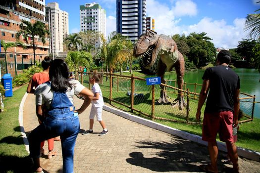 salvador, bahia, brazil - july 20, 2021: view of sculpture in Lagoa dos Dinossauros park in Salvador city. the place was reopened for public visitation.