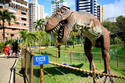 salvador, bahia, brazil - july 20, 2021: view of sculpture in Lagoa dos Dinossauros park in Salvador city. the place was reopened for public visitation.