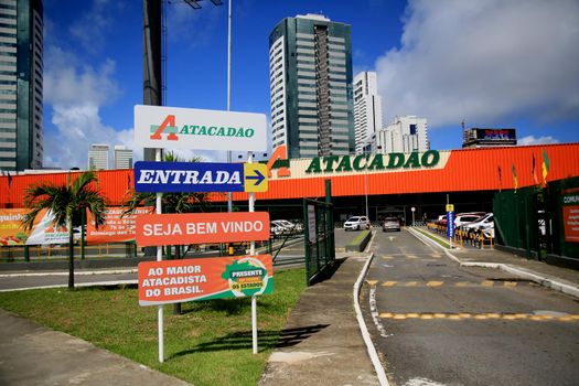 salvador, bahia, brazil - july 20, 2021: Facade of the Atacadao supermarket in the city of Salvador.
