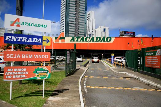 salvador, bahia, brazil - july 20, 2021: Facade of the Atacadao supermarket in the city of Salvador.
