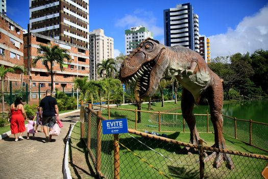 salvador, bahia, brazil - july 20, 2021: view of sculpture in Lagoa dos Dinossauros park in Salvador city. the place was reopened for public visitation.