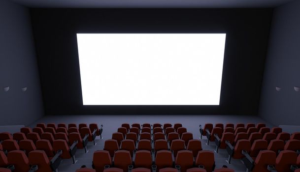 movie theater without people with a blank screen. Mockup. 3d illustration
