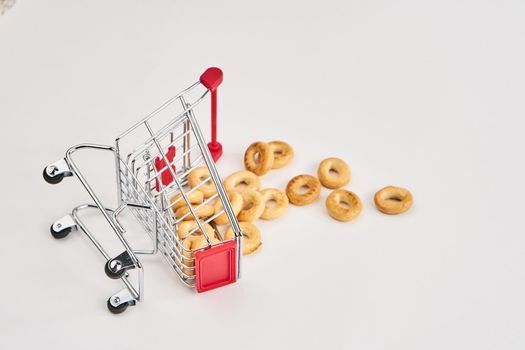 grocery carts supermarket shopping in the store. High quality photo