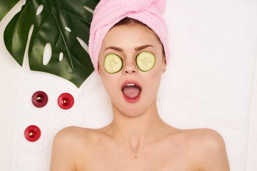 pretty woman naked shoulders face mask procedure type health. High quality photo