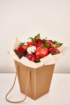 bouquet with red fruits cinnamon decoration gift organic. High quality photo