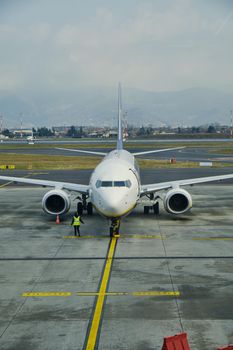 Airport boarding passengers on the aircraft