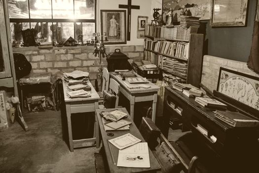 Classrooms of old elementary schools- Retro picture of elementary education concept.