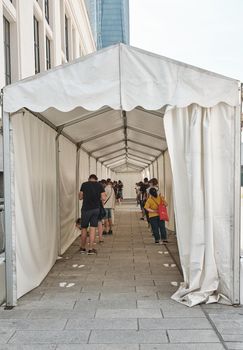 peoples entering in the maxi-hub building in the City-life complex (Italian name: Palazzo delle Scintille) JUNE 2021 Milan - Lombardy - Italy