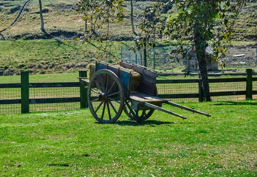 old hay cart at a farm in a sunny day