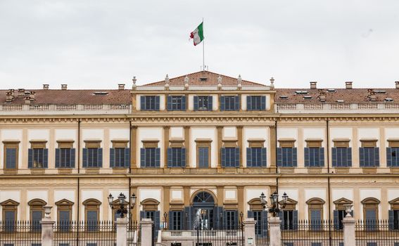 Frontal View of royal villa in the city of monza. Lombardy. Italy.