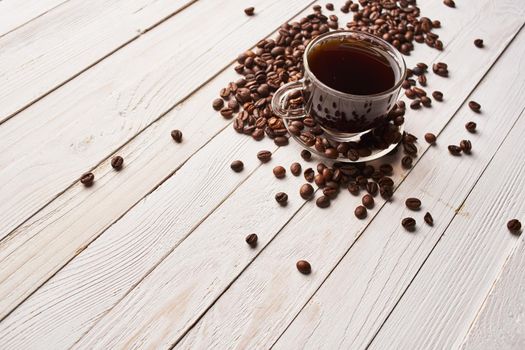 a cup of coffee Hot drink spilled grains caffeine pattern. High quality photo