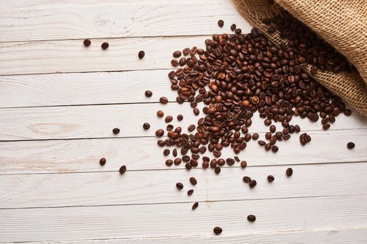 coffee beans espresso invigorating drink view from above. High quality photo