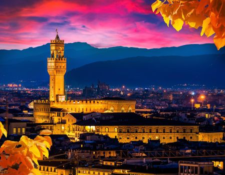 View of Florence cityscape and mountains in early morning