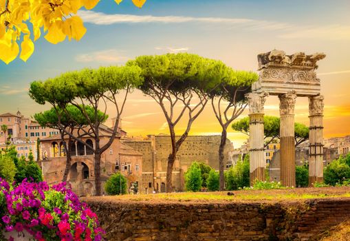 Autumn view of the Roman Forum in Rome, Italy