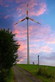 Green Energy, wind farm against sky, Bergisches Land, Germany