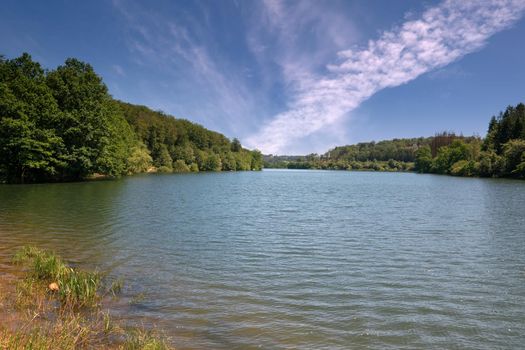 Panoramic image of Lingese Reservoir close to Marienheide, Bergisches Land, Germany