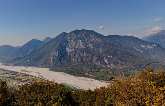 View of the Tagliamento river from the Ercole mountain, Italy