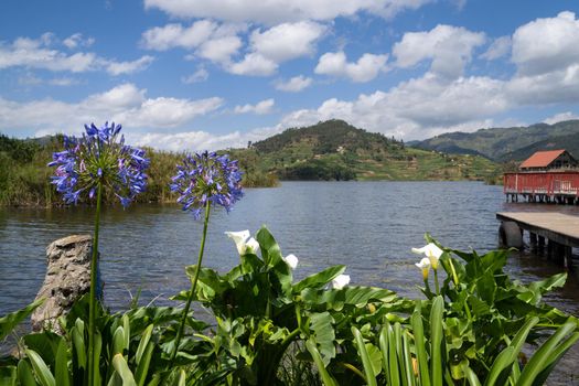 Panoramic image of Lake Bunyonyi, Uganda, Africa