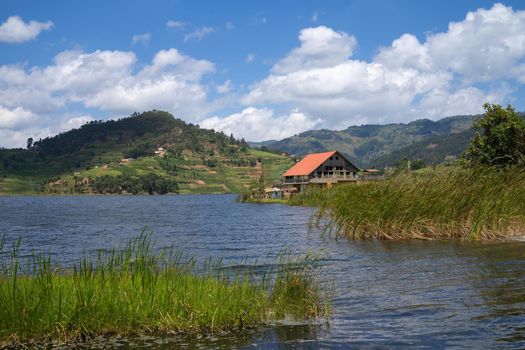 Panoramic image of Lake Bunyonyi, Uganda, Africa