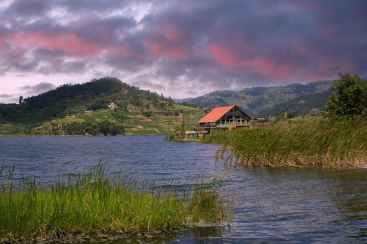 Panoramic image of Lake Bunyonyi, Uganda, Africa