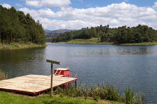 Panoramic image of Lake Bunyonyi, Uganda, Africa