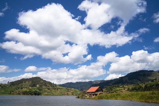 Panoramic image of Lake Bunyonyi, Uganda, Africa