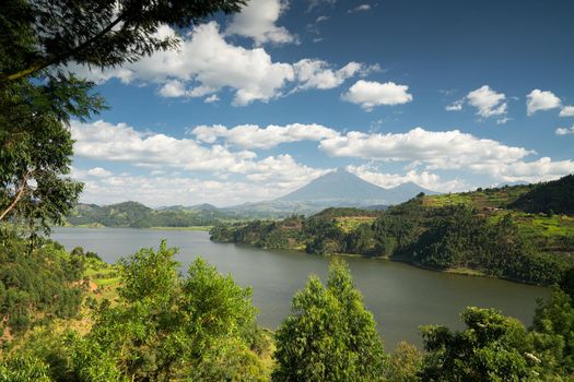 Panoramic image of Lake Mulehe, Uganda, Africa
