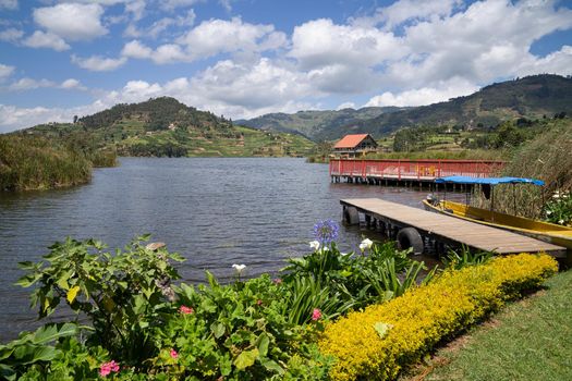 Panoramic image of Lake Bunyonyi, Uganda, Africa