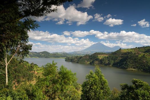 Panoramic image of Lake Mulehe, Uganda, Africa