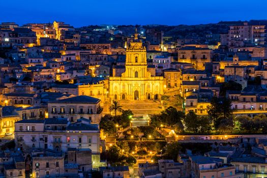 Duomo of San Giorgio in Modica, fine example of sicilian baroque art. Sicily, southern Italy. Modica (Ragusa Province), view of the baroque town. Sicily, Italy. 