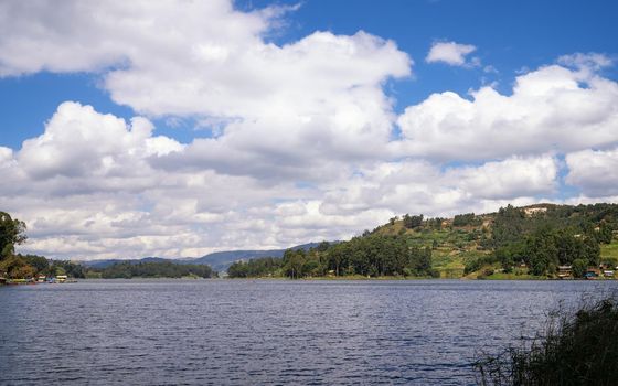 Panoramic image of Lake Bunyonyi, Uganda, Africa