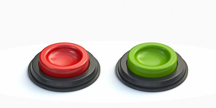 Red and green buttons 3D rendering illustration isolated on white background